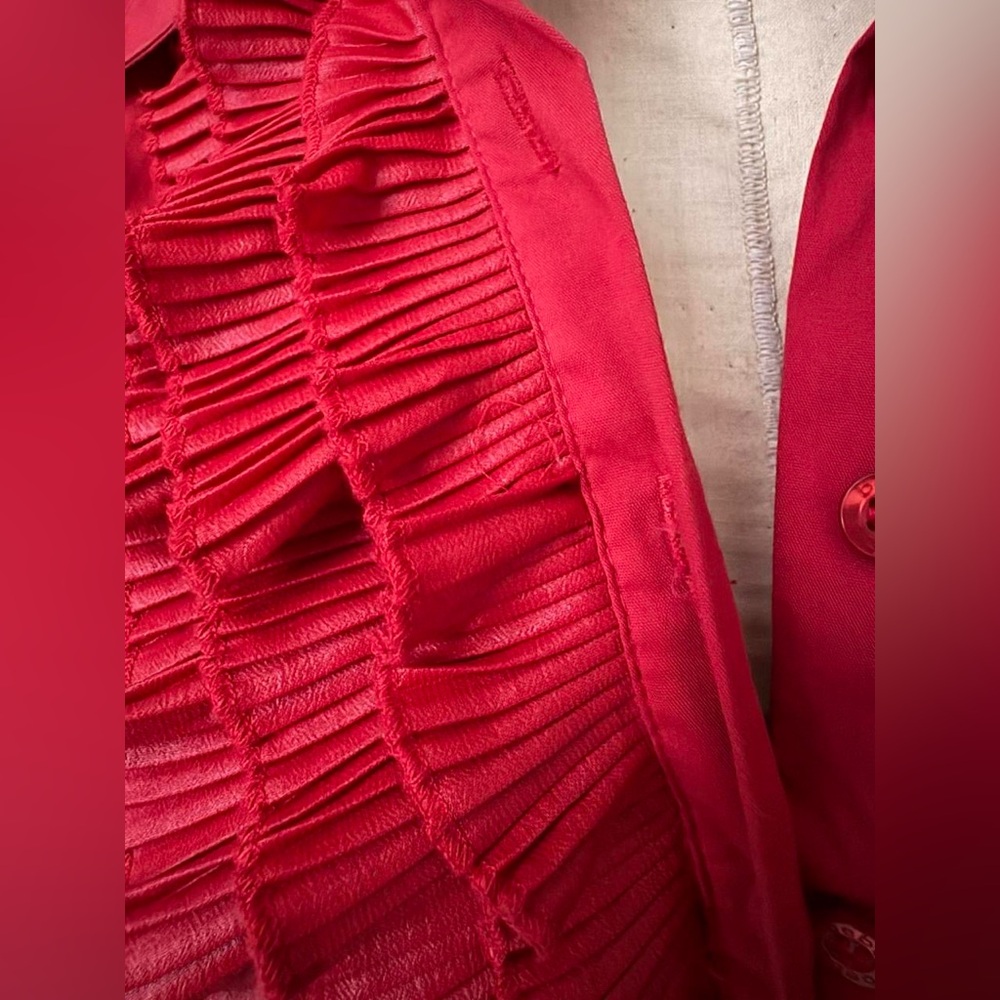 Bebe Red Button Up Ruffle Top - Picture 5 of 6